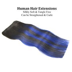 Blue(#Blue) Premium Straight Clip In Hair Extensions 7 Pieces - Zever Hair