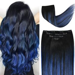 Blue(#Blue) Premium Straight Clip In Hair Extensions 7 Pieces - Zever Hair