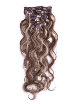 Brown/Blonde(#P4-22) Premium Body Wave Clip In Hair Extensions 7 Pieces - Zever Hair