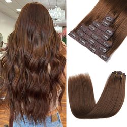 Medium Brown(#4) Premium Straight Clip In Hair Extensions 7 Pieces - Zever Hair