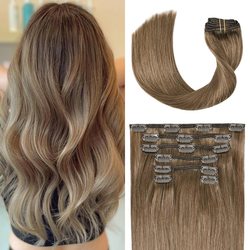 Light Chestnut(#8) Premium Straight Clip In Hair Extensions 7 Pieces - Zever Hair