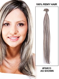 50 Piece Silky Straight Nail Tip/U Tip Remy Hair Extensions Blonde(#F6/613) - Zever Hair