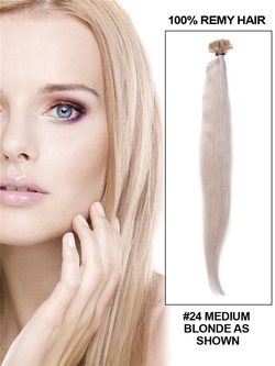 50 Piece Straight Nail Tip/U Tip Remy Hair Extensions Medium Blonde(#24) - Zever Hair