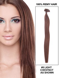 50 Piece Straight Nail Tip/U Tip Remy Hair Extensions Light Chestnut(#8) - Zever Hair