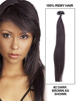 50 Piece Silky Straight Remy Nail Tip/U Tip Hair Extensions Dark Brown(#2) - Zever Hair