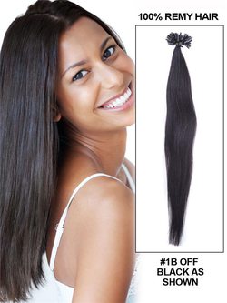 50 Piece Silky Straight Remy Nail Tip/U Tip Hair Extensions Natural Black(#1B) - Zever Hair