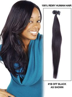 50 Piece Silky Straight Remy Nail Tip/U Tip Hair Extensions Natural Black(#1B) - Zever Hair