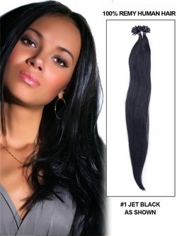 50 Piece Silky Straight Remy Nail Tip/U Tip Hair Extensions Jet Black(#1) - Zever Hair