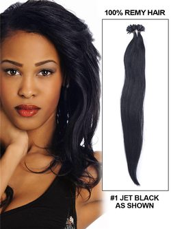 50 Piece Silky Straight Remy Nail Tip/U Tip Hair Extensions Jet Black(#1) - Zever Hair