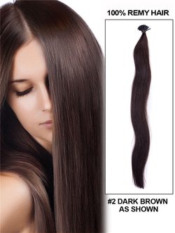 50 Piece Silky Straight Remy Stick Tip/I Tip Hair Extensions Natural Black(#1B) - Zever Hair