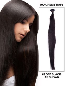 50 Piece Silky Straight Remy Stick Tip/I Tip Hair Extensions Natural Black(#1B) - Zever Hair