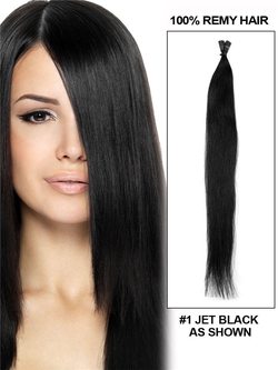 50 Piece Silky Straight Stick Tip/I Tip Remy Hair Extensions Jet Black(#1) - Zever Hair