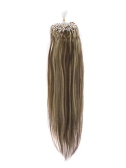 Micro Loop Human Hair Extensions 100 Strands Silky Straight Chestnut Brown/Blonde(#F6/613) - Zever Hair