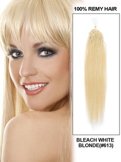 Remy Micro Loop Hair Extensions 100 Strands Silky Straight Bleach White Blonde(#613) - Zever Hair