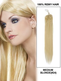 Micro Loop Remy Hair Extensions 100 Strands Silky Straight Medium Blonde(#24) - Zever Hair