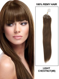 Human Micro Loop Hair Extensions 100 Strands Silky Straight Light Chestnut(#8) - Zever Hair