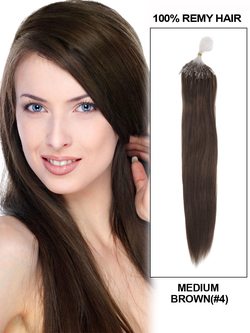 Micro Loop Human Hair Extensions 100 Strands Silky Straight Medium Brown(#4) - Zever Hair