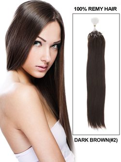 Remy Micro Loop Hair Extensions 100 Strands Silky Straight Dark Brown(#2) - Zever Hair