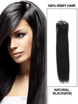 Micro Loop Human Hair Extensions 100 Strands Silky Straight Natural Black(#1B) - Zever Hair