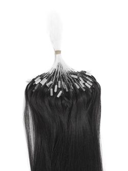 Micro Loop Human Hair Extensions 100 Strands Silky Straight Natural Black(#1B) - Zever Hair