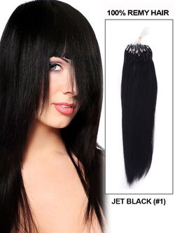 Remy Micro Loop Hair Extensions 100 Strands Jet Black(#1) Silky Straight - Zever Hair