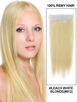 Tape In Human Hair Extensions 20 Piece Silky Straight Bleach White Blonde(#613) - Zever Hair