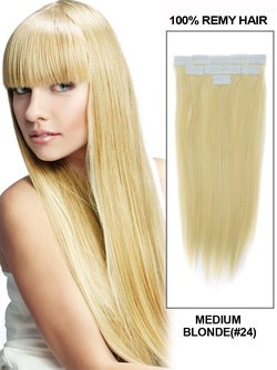 Tape In Human Hair Extensions 20 Piece Silky Straight Medium Blonde(#24) - Zever Hair