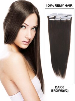 Tape In Remy Hair Extensions 20 Piece Silky Straight Dark Brown(#2) - Zever Hair