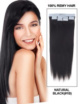 Remy Tape In Hair Extensions 20 Piece Silky Straight Natural Black(#1B) - Zever Hair