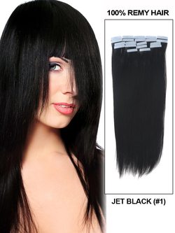 Tape In Remy Hair Extensions 20 Piece Silky Straight Jet Black(#1) - Zever Hair