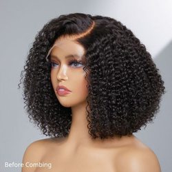 200 Density Curly Virgin Human Hair Bob Wig Natural Black - Zever Hair