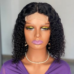 200 Density Curly Virgin Human Hair Bob Wig Natural Black - Zever Hair