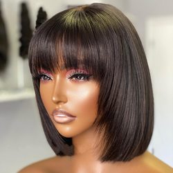 10 Inch 2x4 Human Hair lace Bob Wig With Bangs - Zever Hair