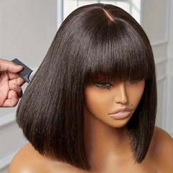 Bone Straight Virgin Human Hair Bob Wigs With Bangs - Zever Hair