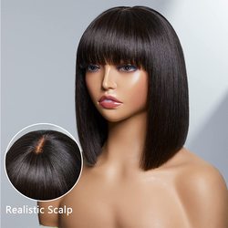 Bone Straight Virgin Human Hair Bob Wigs With Bangs - Zever Hair